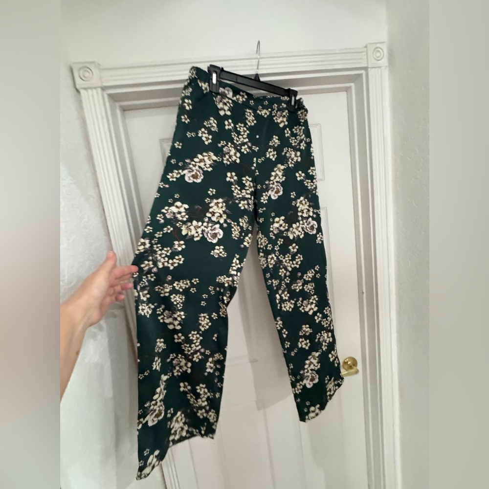 Floral Green Wide-Leg Pants